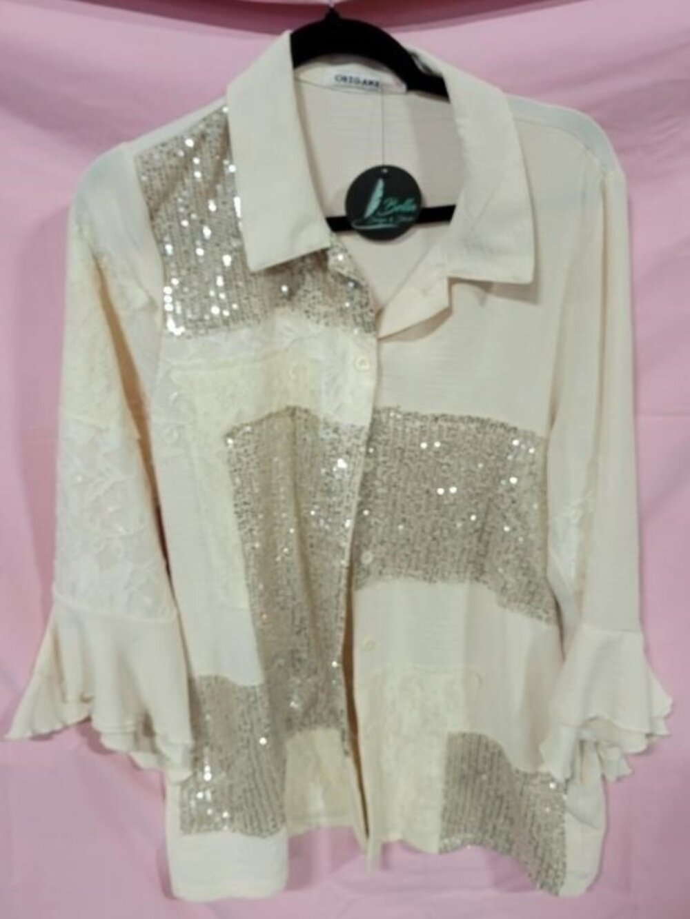 ORIGAMI BEIGE LACE & SEQUINED BLOUSE - ONE SIZE